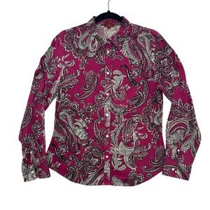 Talbots Haberdasher Paisley Stretch Cotton Sateen Button Down Top 12